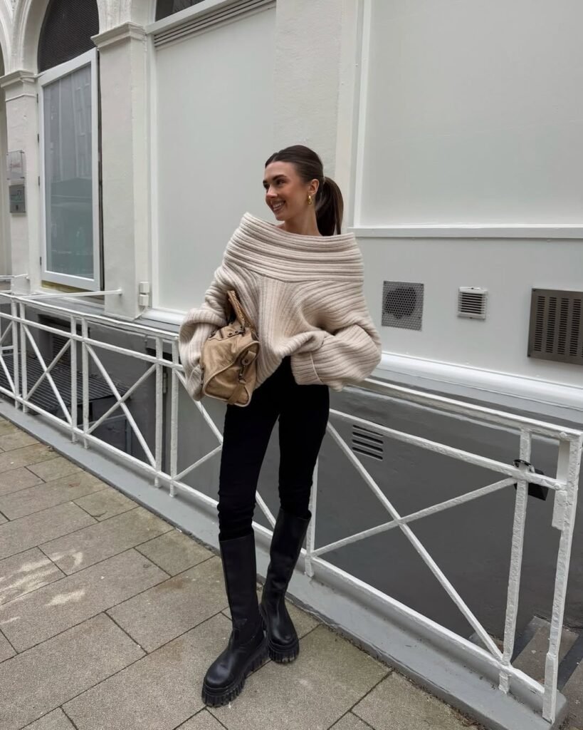 Ribbed Sweater with Sleek Black Pants