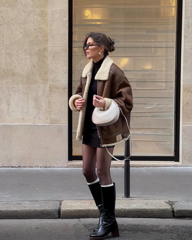 Shearling Aviator Jacket with Mini and Tall Boots