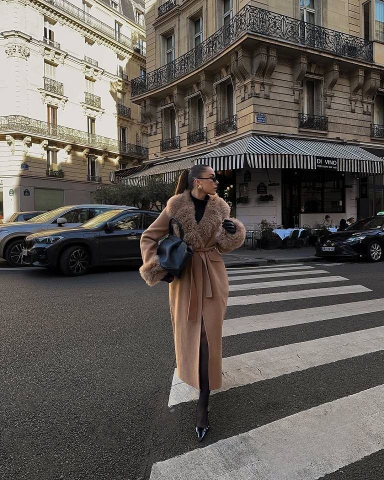Shearling Belted Coat With Parisian Flair