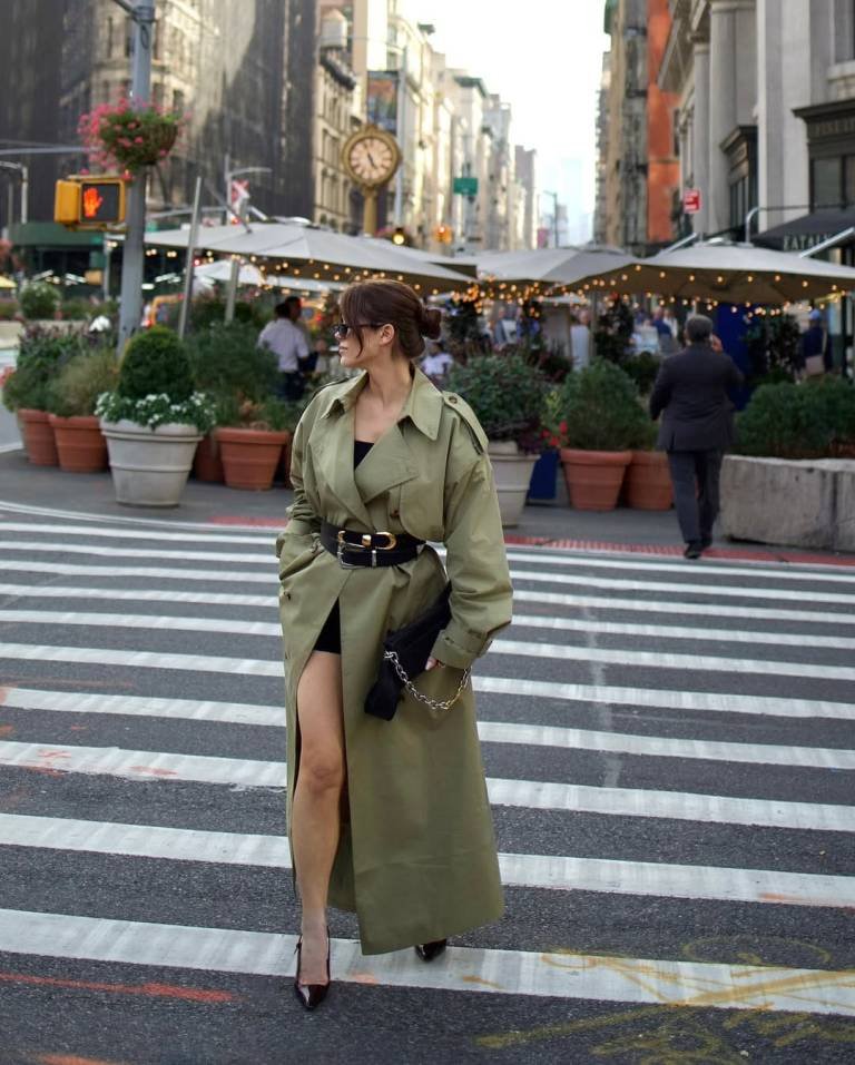 Sleek Olive Trench and Belted Mini Layers