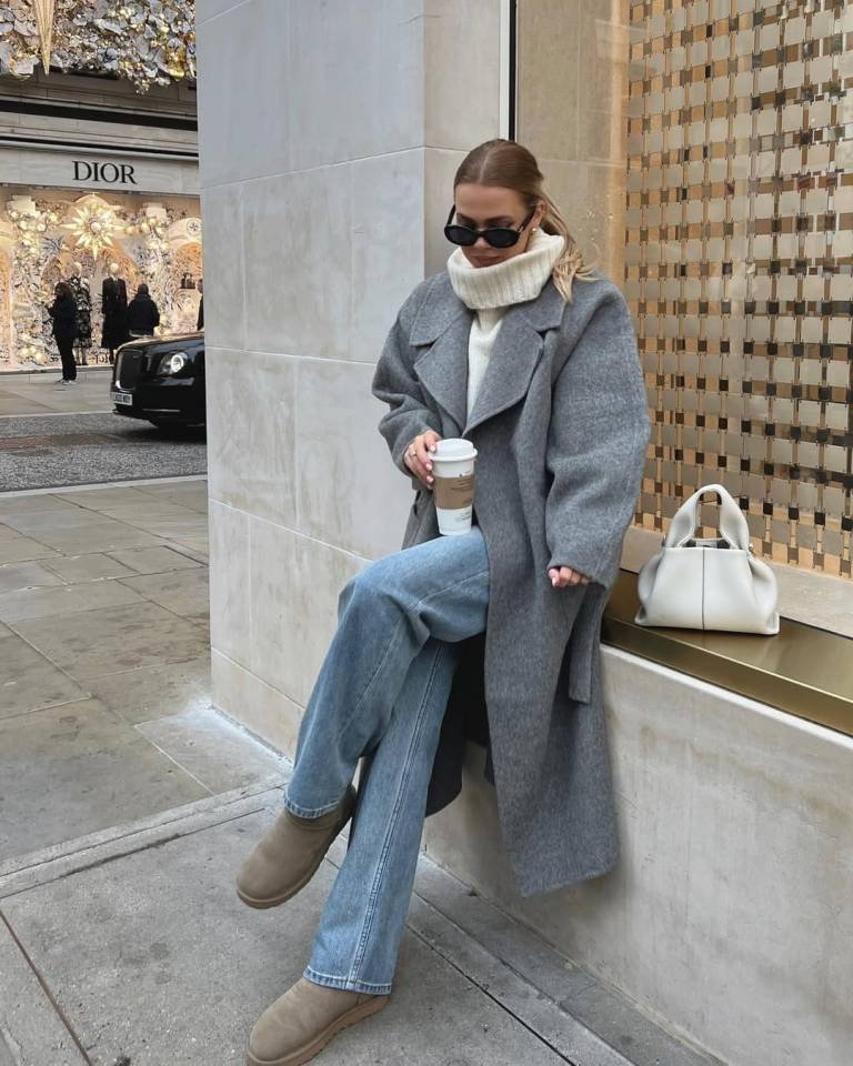 Slouchy Wool Coat With Denim Jeans