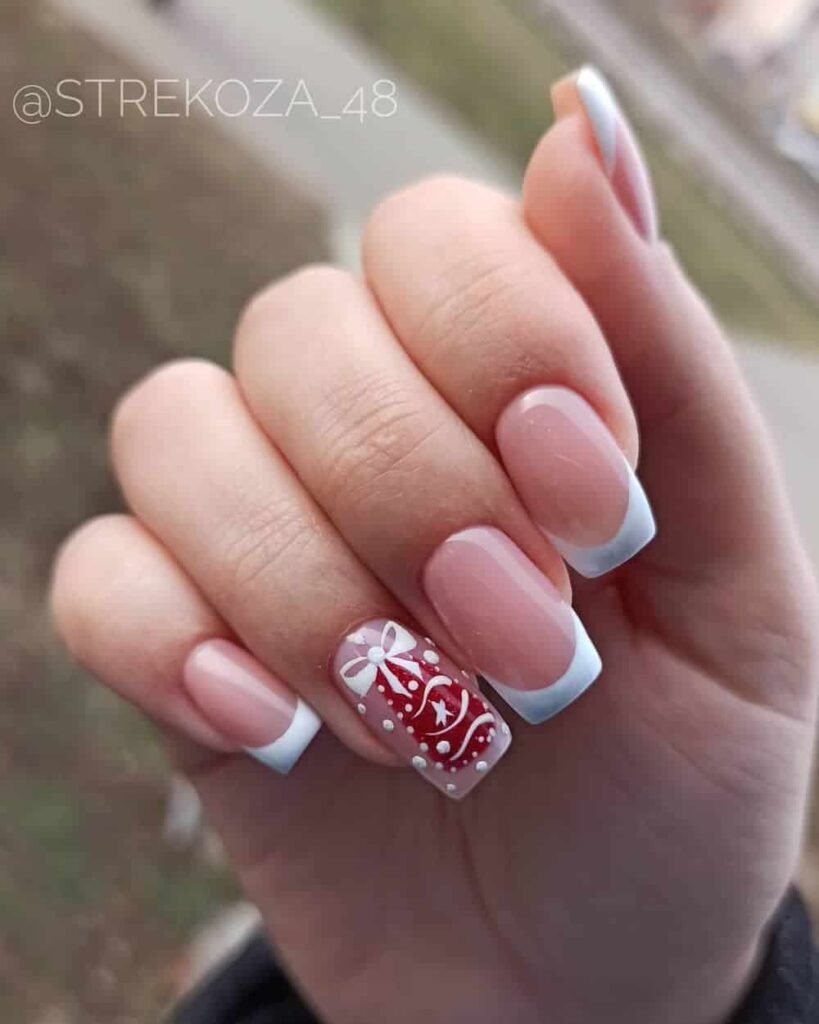 Soft Pink French Tips With Festive Accent
