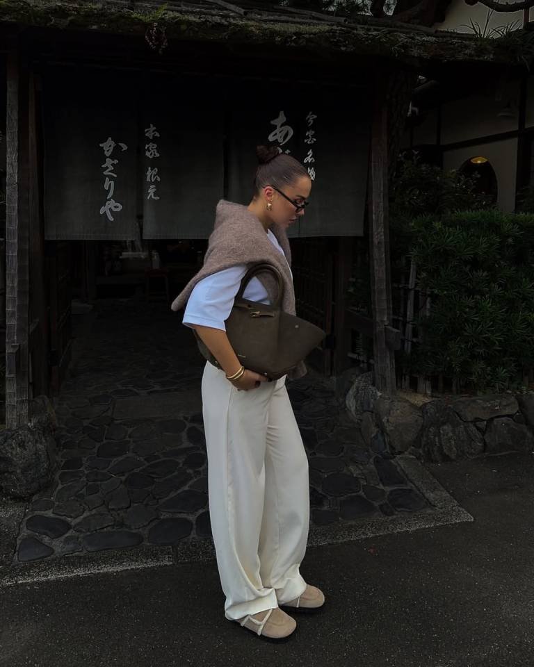 Soft Taupe Knit and Relaxed Cream Trousers