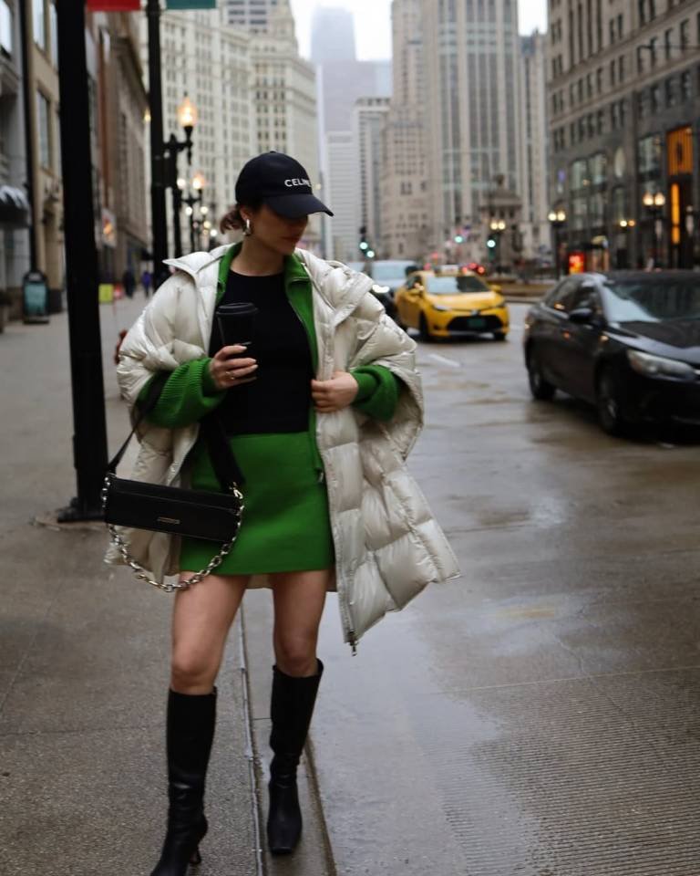 Sporty Puffer and Vibrant Green Knit Set