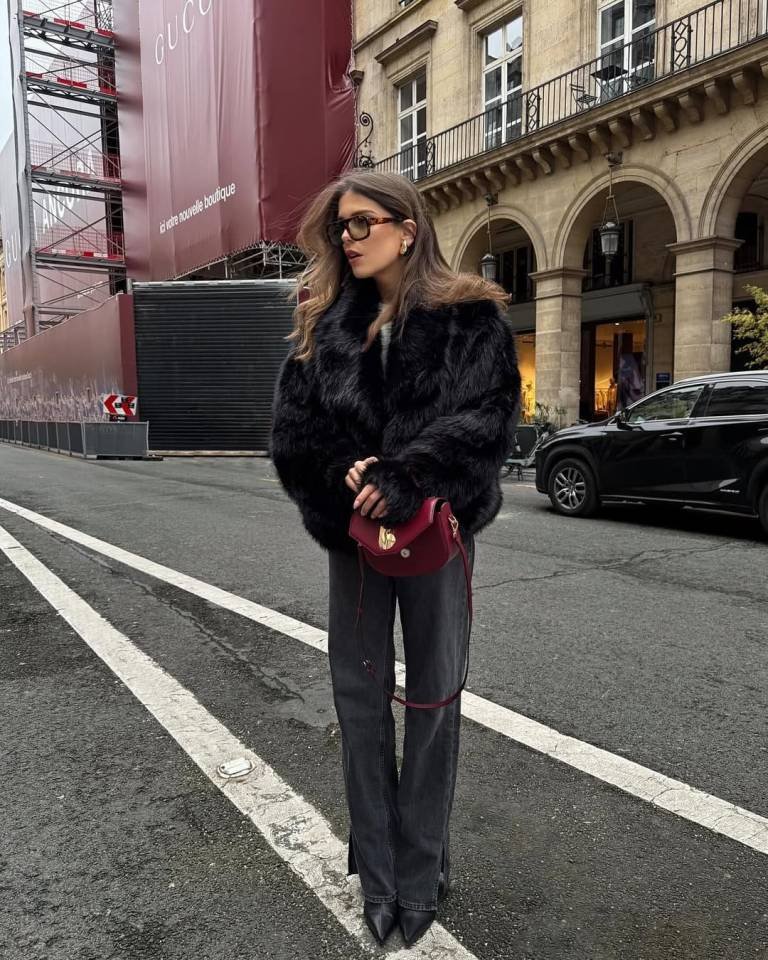 Statement Black Faux Fur and Washed Denim