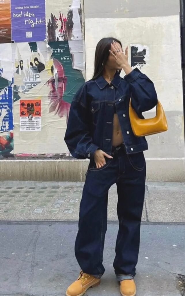 Statement Dark Denim Set with Oversized Jacket