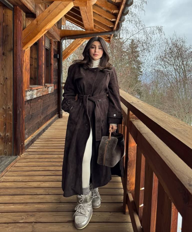 Suede Belted Coat With Winter Whites