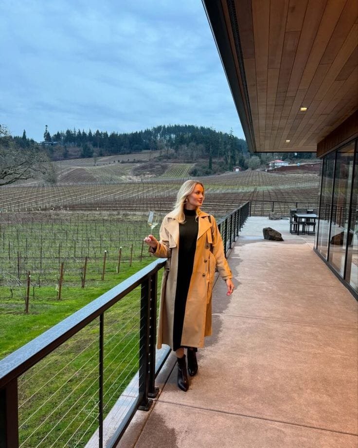 Tan Trench Coat and Black Boots