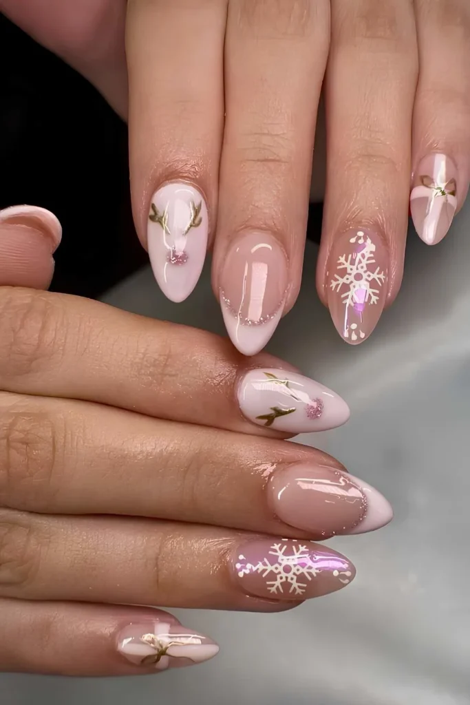 Light pink nails with Rudolph art accents.jpg