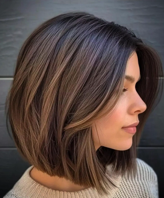 Brunette Bob with Soft Face Framing Layers