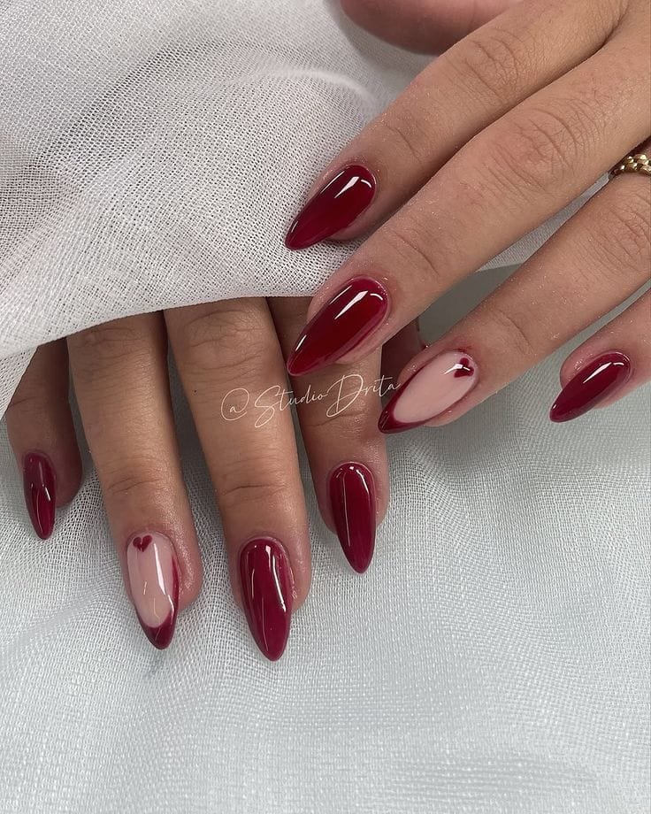 Burgundy French Outline Nail Tips