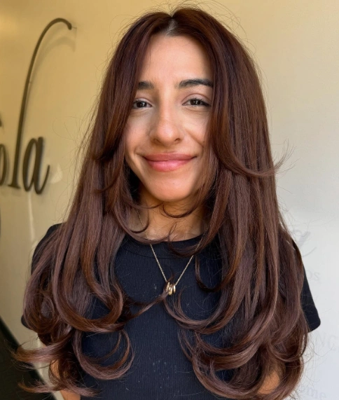 Chocolate Cherry Brown Layers with Face Framing