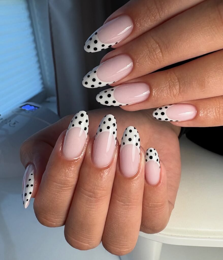 Classic French Black Polka Dot Nails