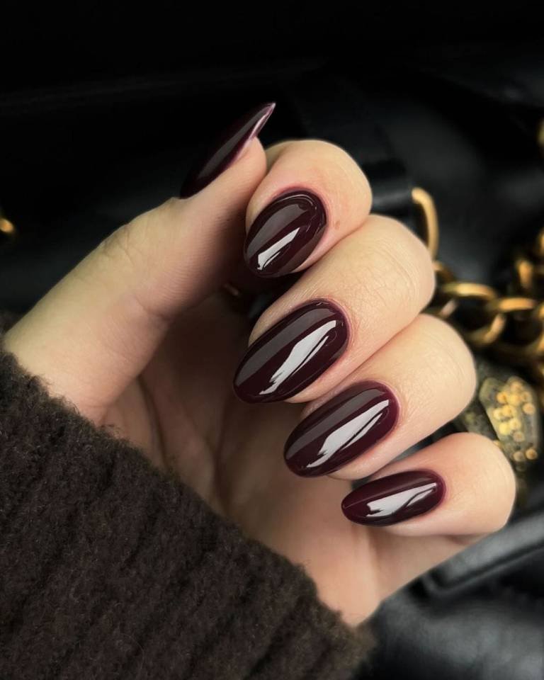 Deep Plum Glossy Coffin Nails