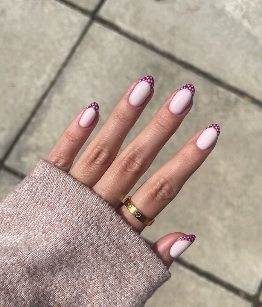 French Tip with Berry Toned Dots