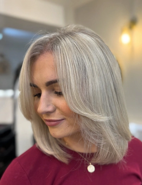 Icy Blonde Blunt Bob with Face Framing Layers
