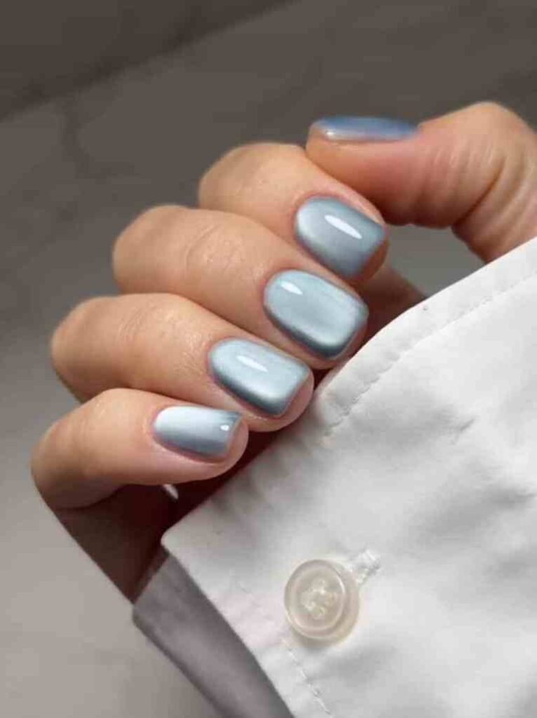 Icy Blue Shimmer Squoval Nails