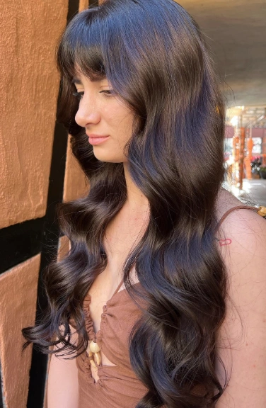 Light Chocolate Brown Waves with Side Bangs