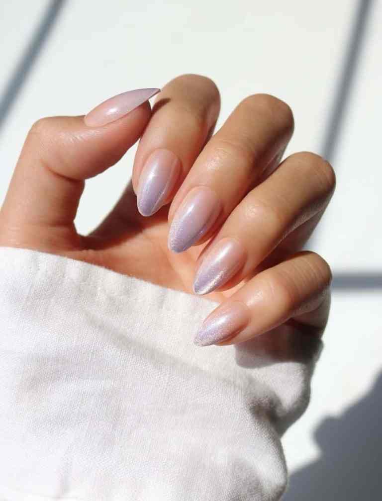 Lilac Shimmer Almond Fade Nails