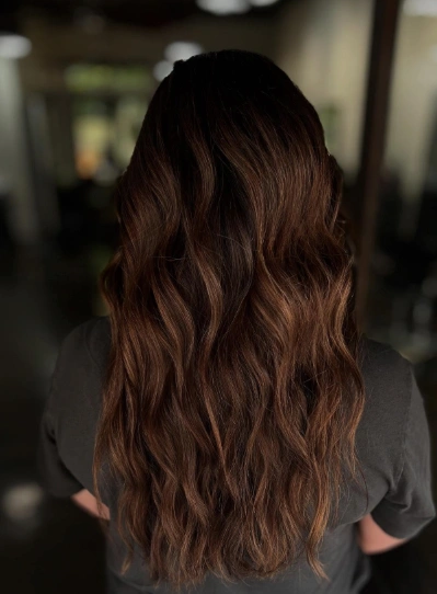 Long Chocolate Brown Waves with Highlights