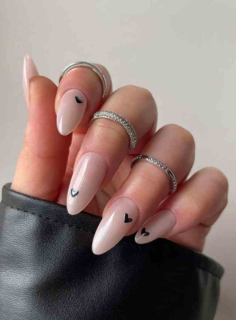 Nude Black Heart Outline Nails