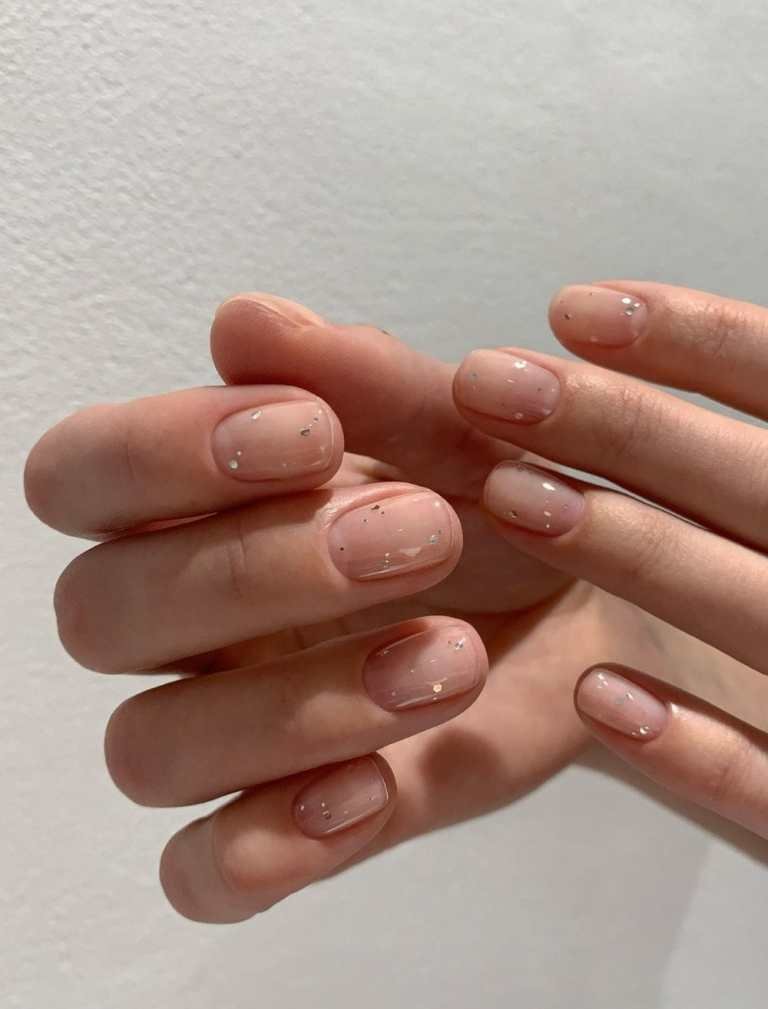 Nude Micro Glitter Squoval Nails