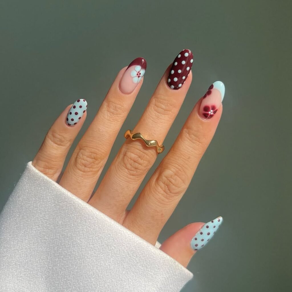 Pastels and Burgundy Dots with Floral Accents