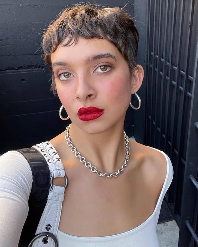 Piecey Micro Bangs Pixie Cut