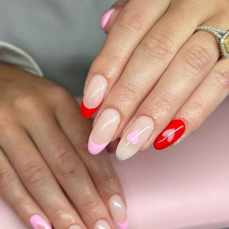 Pink French Heart Glow Nails