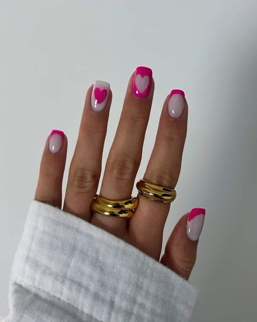 Pink hearts with French tips