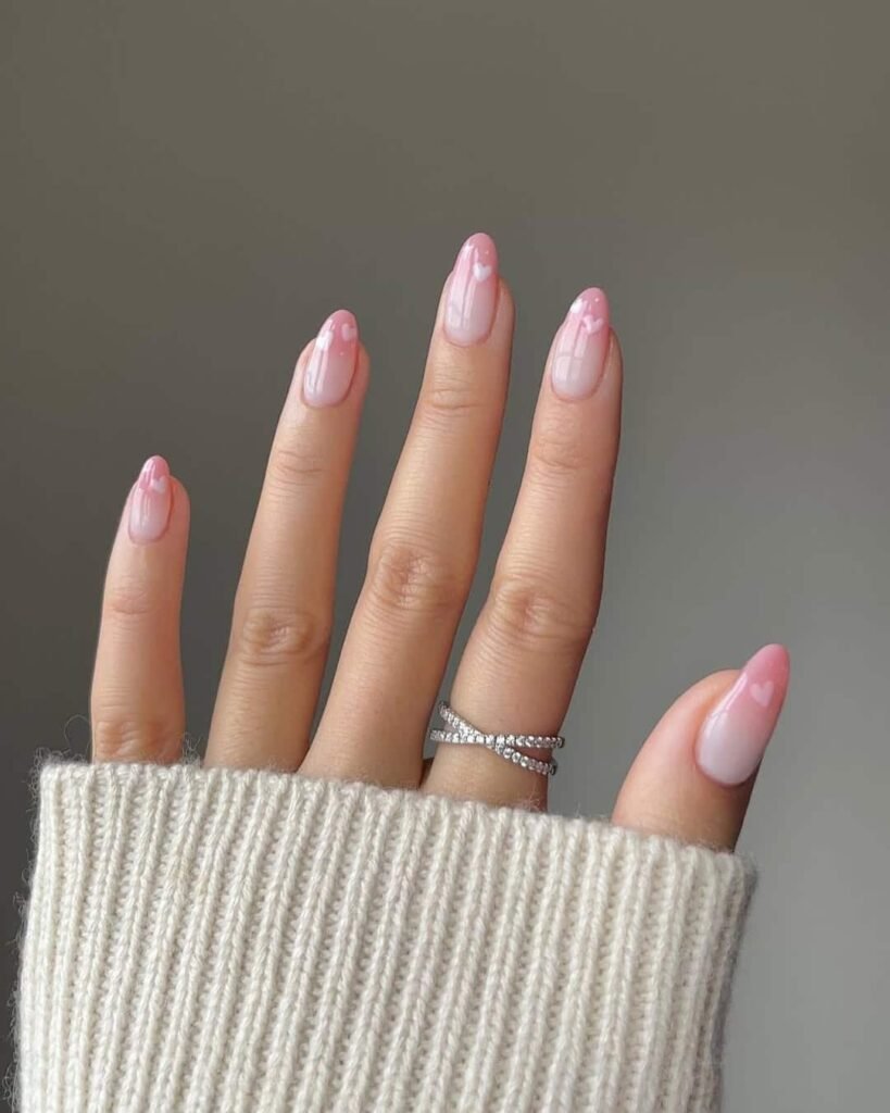 Pink with white hearts near the cuticle