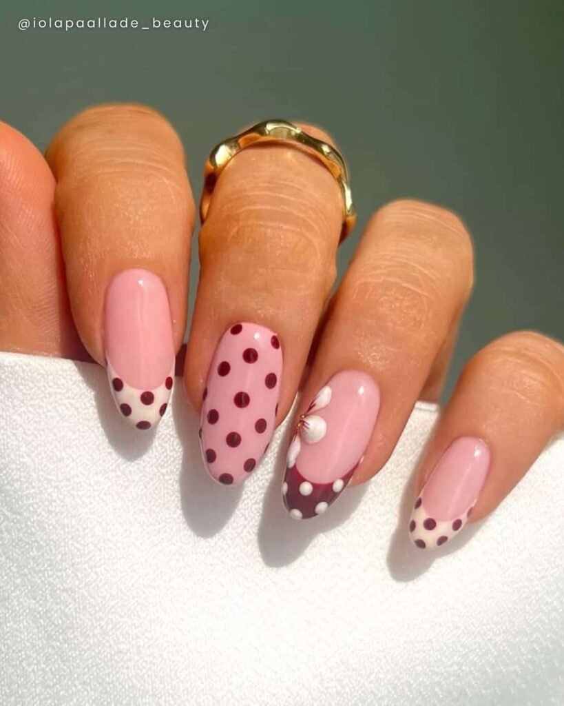 Retro Barbiecore Polka Dot Nails