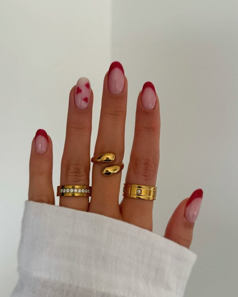 Scarlet Tips Subtle Pink Hearts