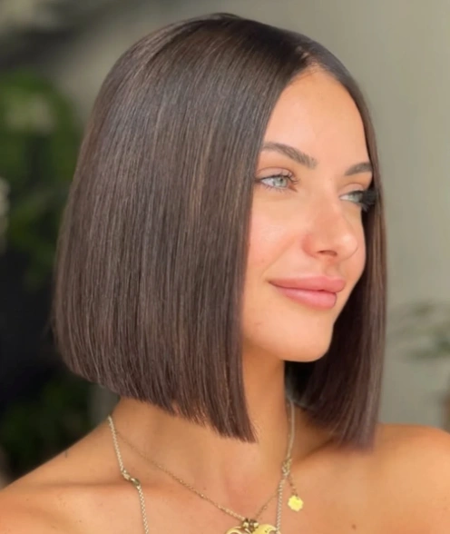 Sleek Chocolate Brown Blunt Bob Haircut