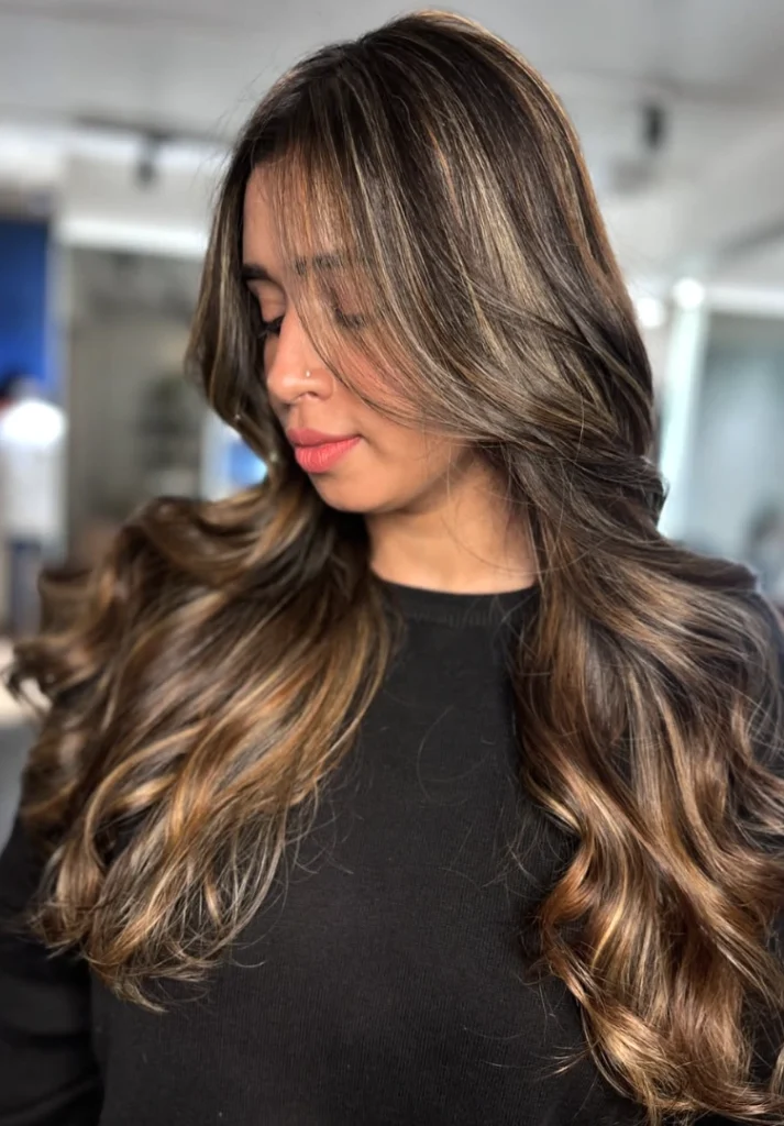 Soft Caramel Highlights Blended into Dark Brown
