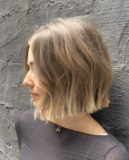 Textured Blonde Bob with Shadow Roots