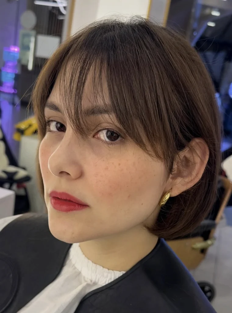 Blunt Dark Brown Bob with Wispy Bangs