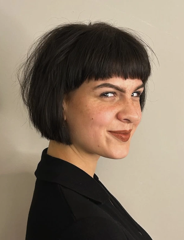 Blunt Espresso Bob with Baby Bangs