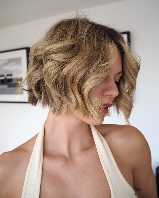 Blunt Wavy Bob for Thick Hair