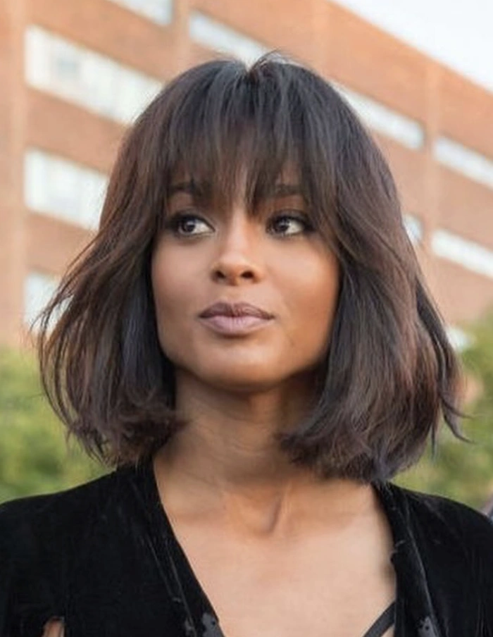 Dark Chocolate Angled Bob with Wispy Bangs