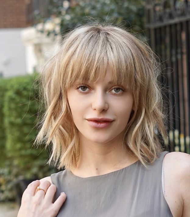 Shaggy Blonde Bob with Wispy Bangs