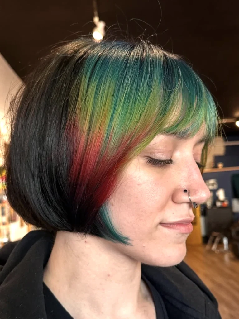 Short Stacked Bob with Rainbow Bangs