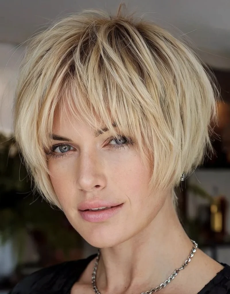 Textured Blonde Bob with Face Framing Bangs