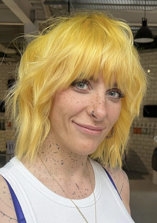 Textured Shoulder Length Bob with Bangs