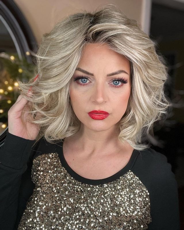 Voluminous Blonde Wavy Bob