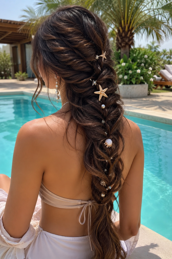 mermaid braid long hair pool hairstyle 1